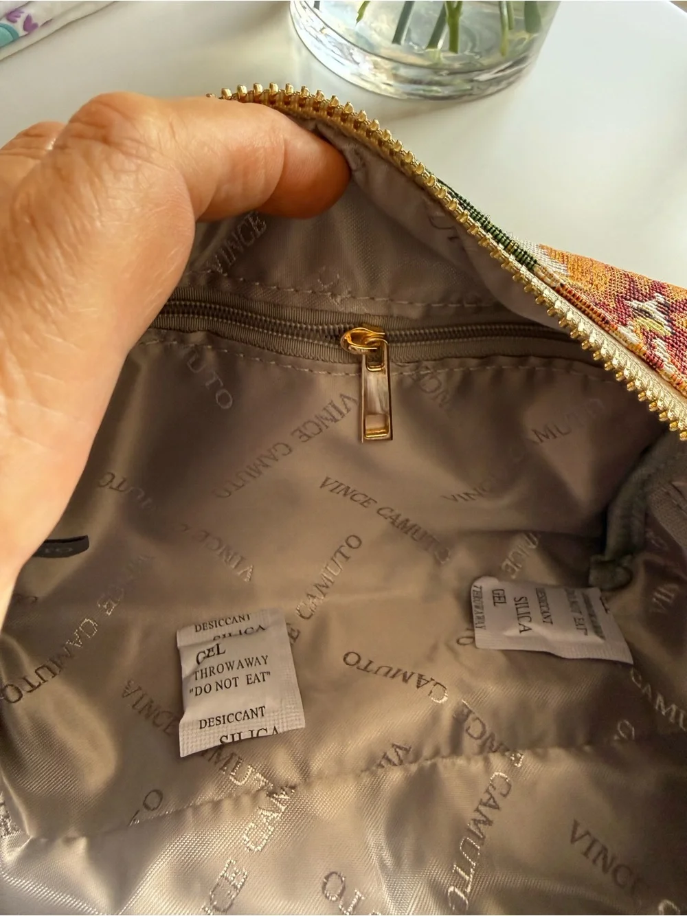 Vince Camuto tapestry cosmetic